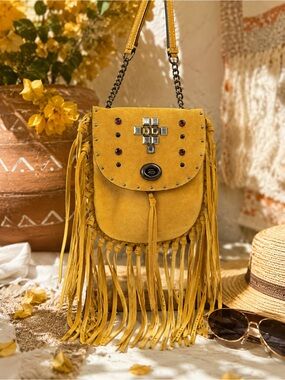 Gorgeous mustard fringe coach purse